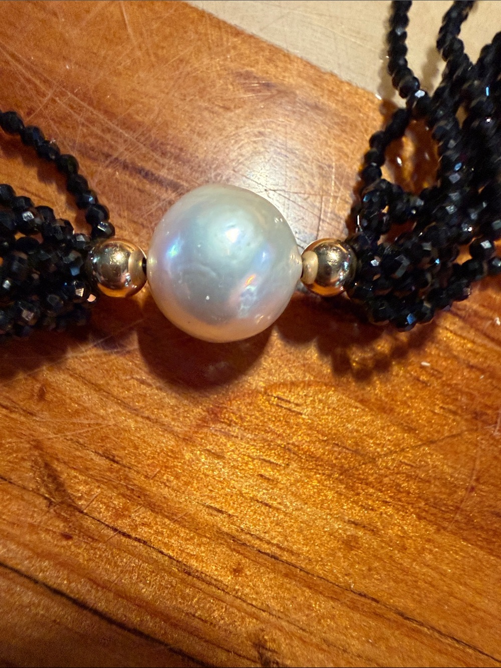 Vtg. 14k Genuine Pearl & Black Spinel Choker 14k Beads & Clasp